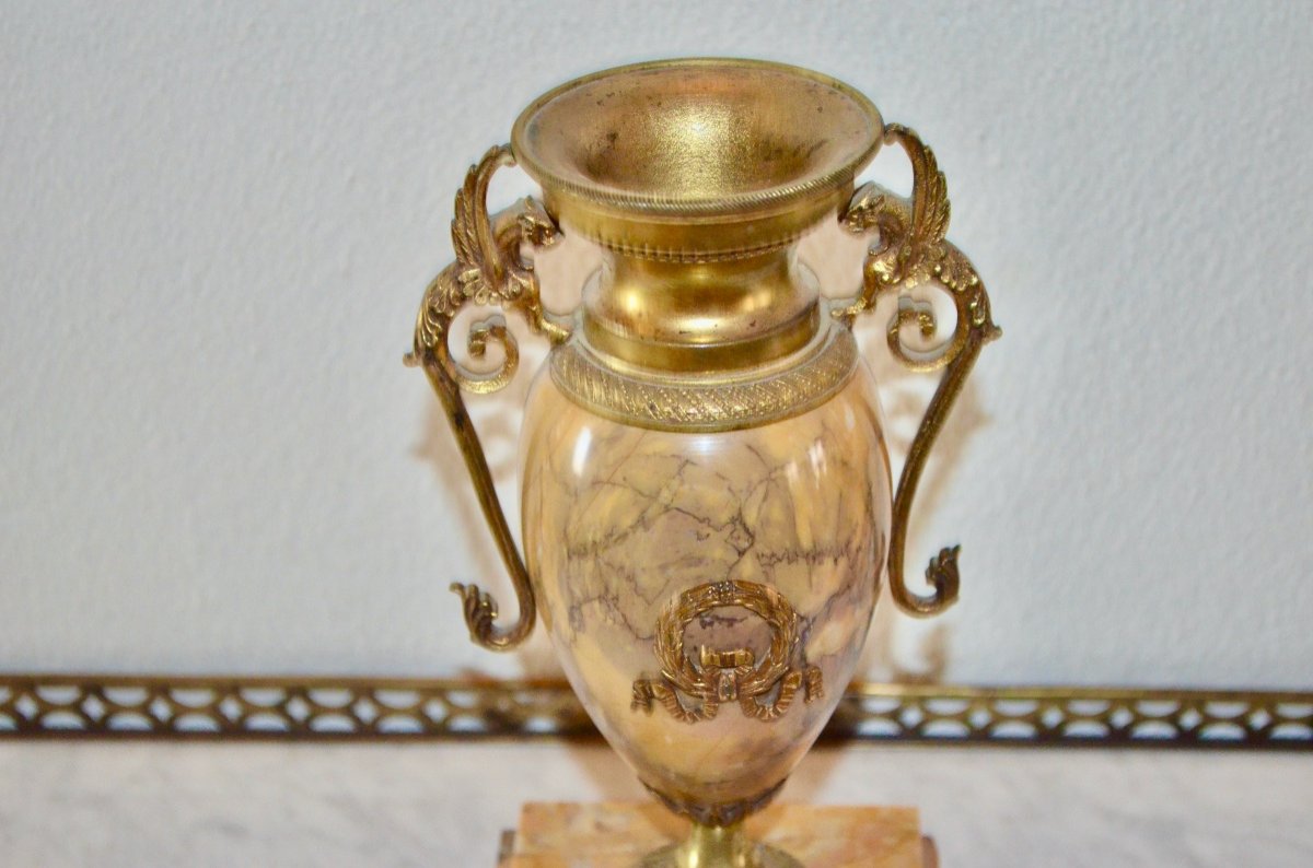 Pair Of Cassolettes In Yellow Siena Marble Napoleon III-photo-2