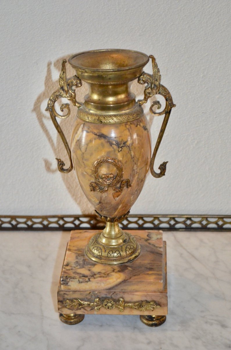 Pair Of Cassolettes In Yellow Siena Marble Napoleon III-photo-3