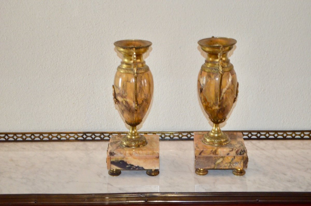 Pair Of Cassolettes In Yellow Siena Marble Napoleon III-photo-5