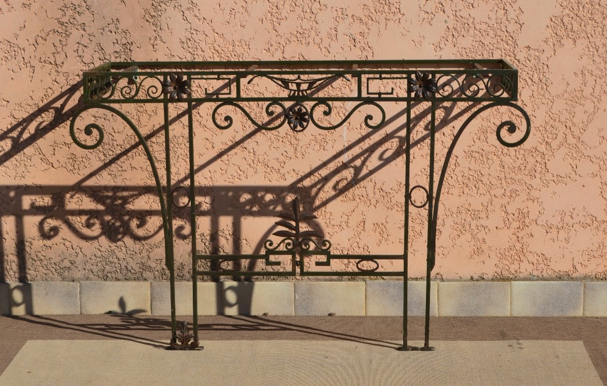 Large Wrought Iron Console Louis XVI Style Late 19th Century-photo-2