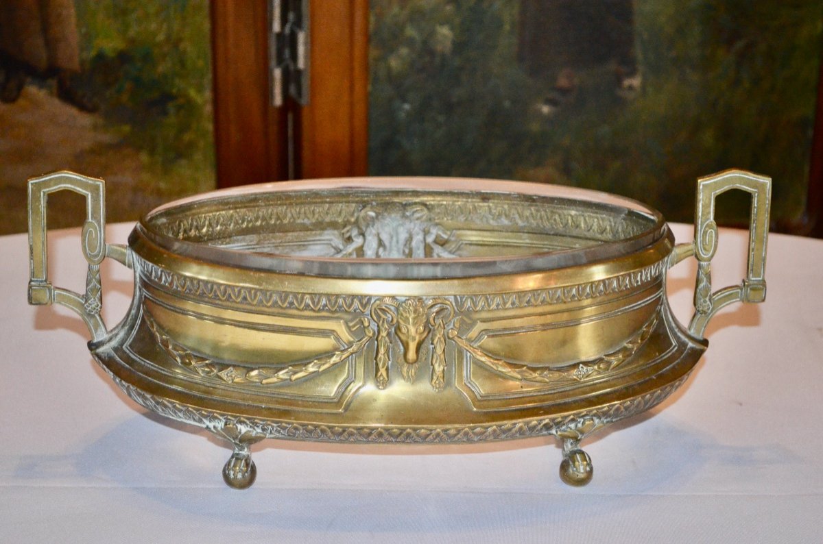 Louis XVI Style Golden Brass Planter 19th Century-photo-1