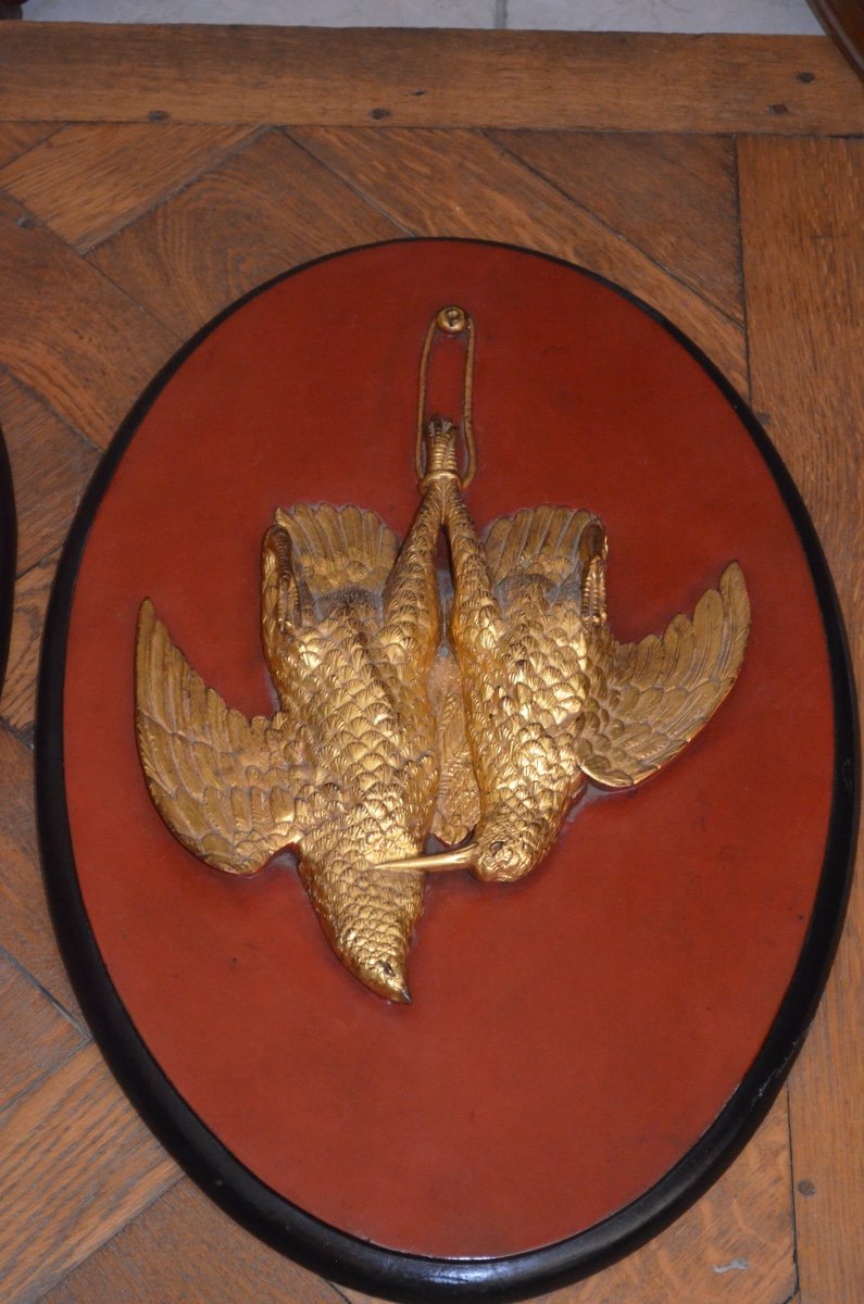 Pair Of Hunting Trophy Sculptures In Golden Wood 19th Century-photo-4