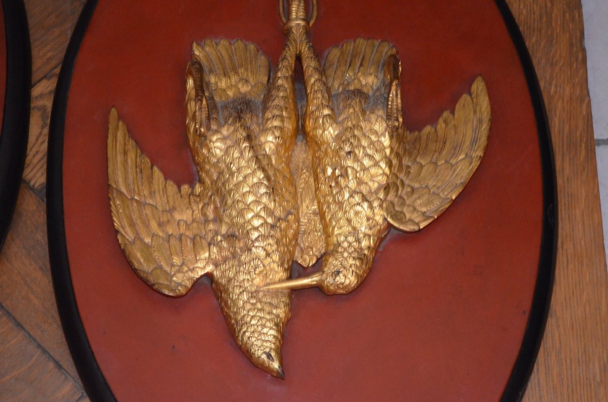 Pair Of Hunting Trophy Sculptures In Golden Wood 19th Century-photo-4
