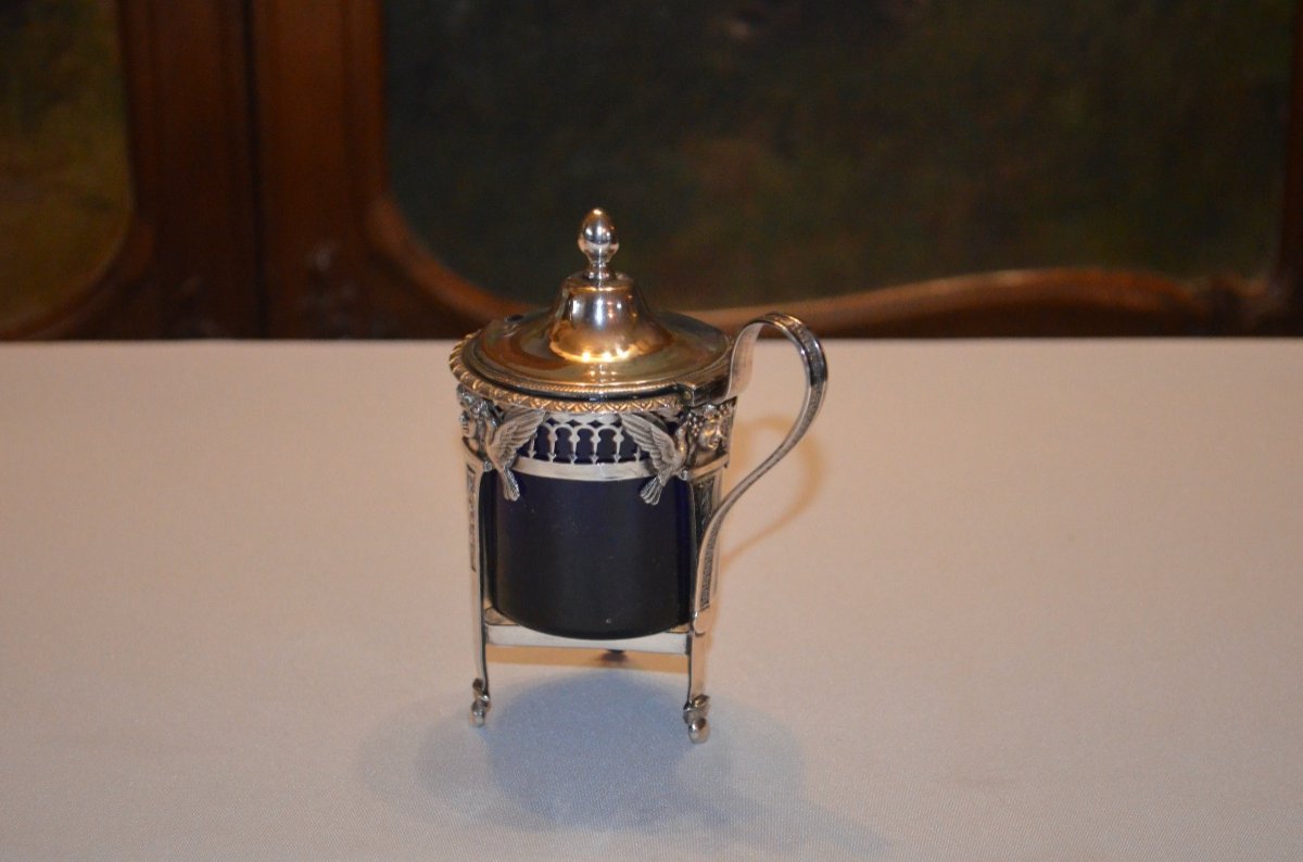 Mustard Pot In Sterling Silver 1st Rooster Late 18th Century-photo-4