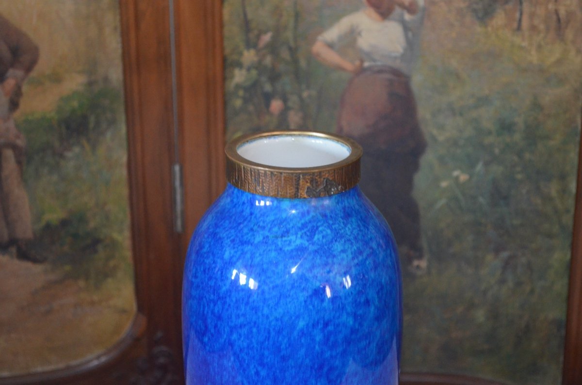 Vase En Céramique Bleu De Sèvres Des Années 20 Par Paul Milet -photo-2