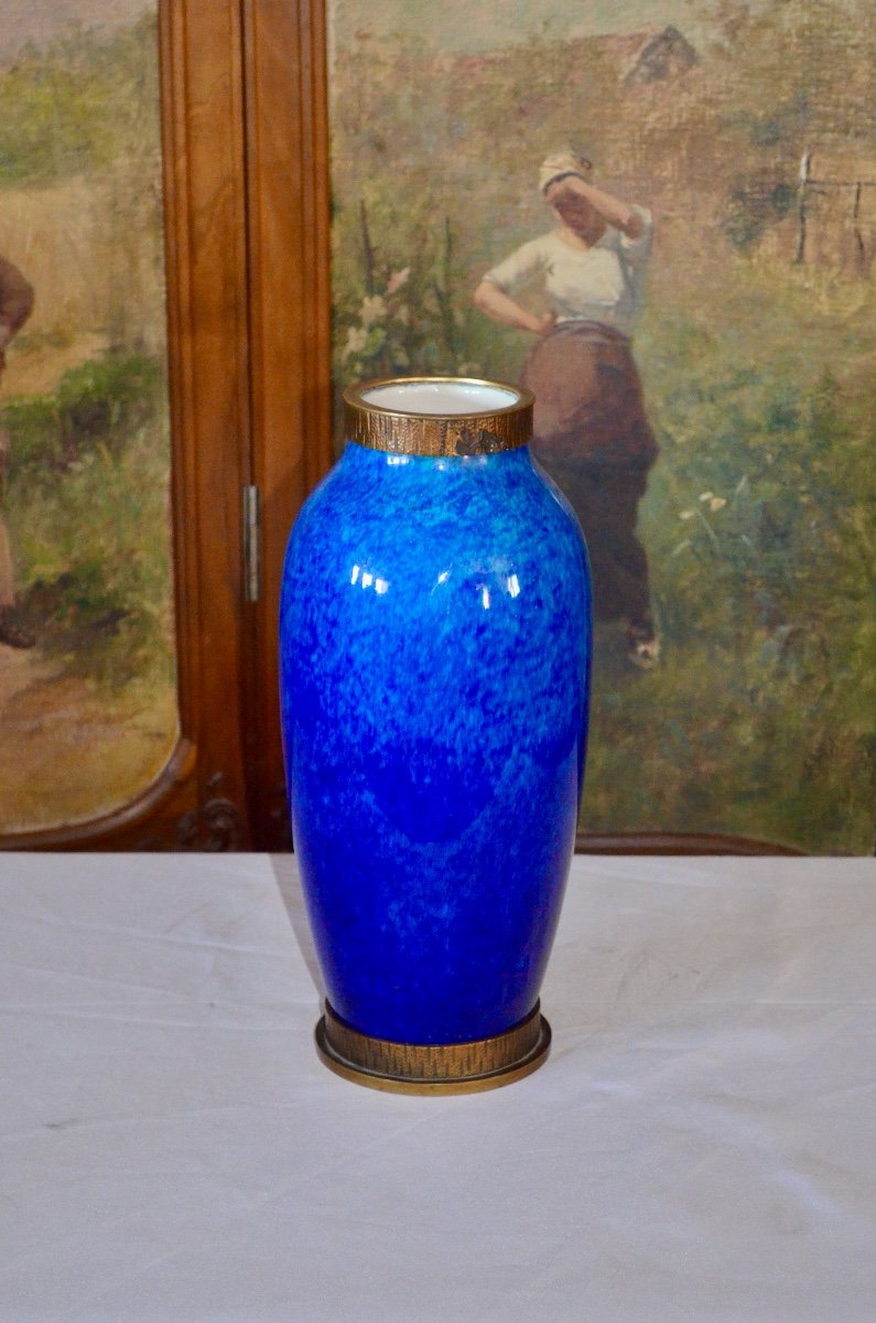 Vase En Céramique Bleu De Sèvres Des Années 20 Par Paul Milet -photo-2