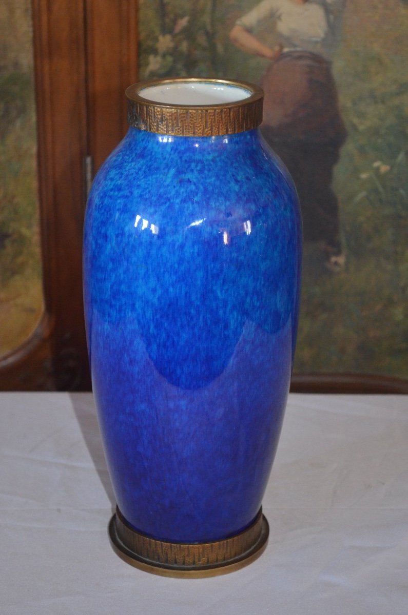 Vase En Céramique Bleu De Sèvres Des Années 20 Par Paul Milet 