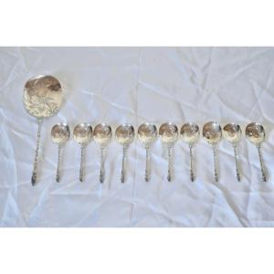 Japanese Ice Cream Service In Sterling Silver Art Nouveau Period