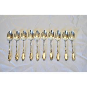Suite Of 10 Coffee Spoons In Sterling Silver Late 19th Century