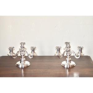 Paire De Candelabres  En Argent Massif De Puiforcat