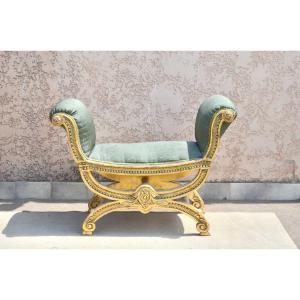 Large Curule Seat In Golden Wood Late 19th Time