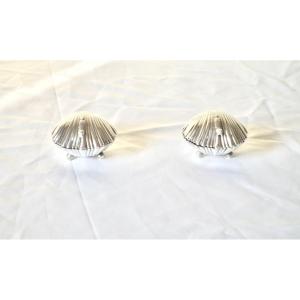 Pair Of Salt Shakers In Sterling Silver In The Shape Of Shells