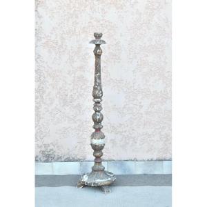 Polychrome Wooden Candlestick Early 19th Century