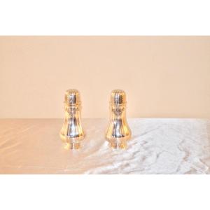 Large Pair Of Salt And Pepper Shakers In Sterling Silver 19th Century