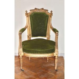 Louis XVI Style Golden Wood Armchair 19th Century