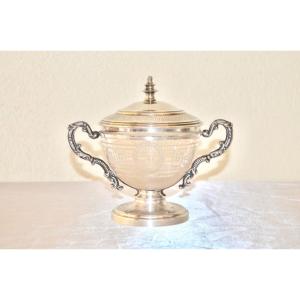 Sugar Bowl In Sterling Silver And Crystal Napoleon III 