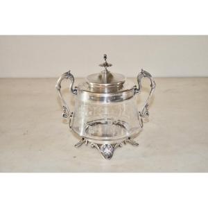 Bomboniere en argent massif et cristal gravé époque art nouveau 