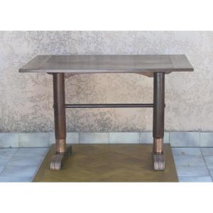 Table de bistrot en noyer et cuivre fin 19eme siècle 