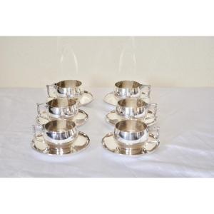 Suite de 6 tasses et sous tasses en argent massif fin 19eme siècle 