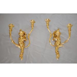 Paire d’appliques aux chinois en bronze doré 19eme siècle