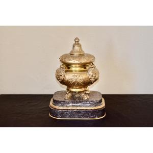 Pot pourri en bronze doré et marbre Napoléon III