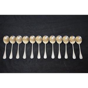 A Set Of 12 Solid Silver Ice Cream Spoons From The Late 19th Century
