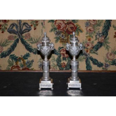 Pair Of Candlesticks In Sterling Silver XIXth Century