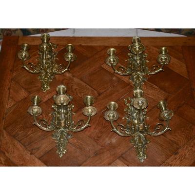 Suite Of 4 Wall Gilt Bronze Napoleon III