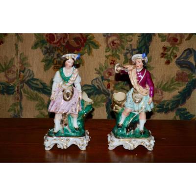 Couple De Personnages En Porcelaine Vieux Paris 19eme Siècle 