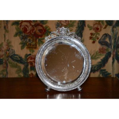 Miroir De Table De Toilette Argent Massif Angleterre XIXeme Siècle 