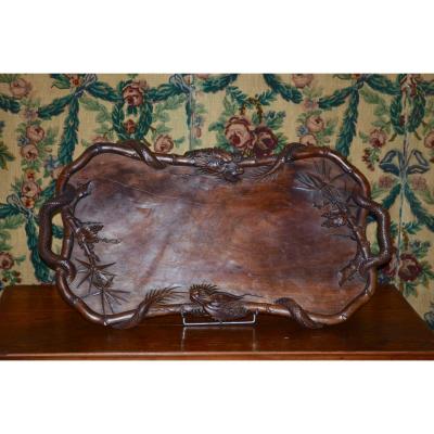 Large Tray In Exotic Wood Time End 19th Century