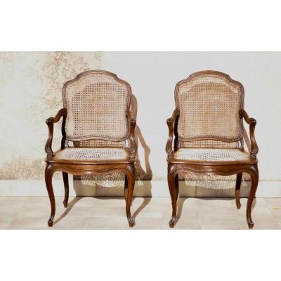 Pair Of Armchairs Canned Late 19th Century Louis XV Style