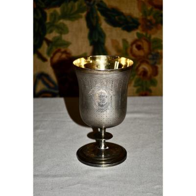 Cup / Chalice In Sterling Silver And Vermeil 19th Century