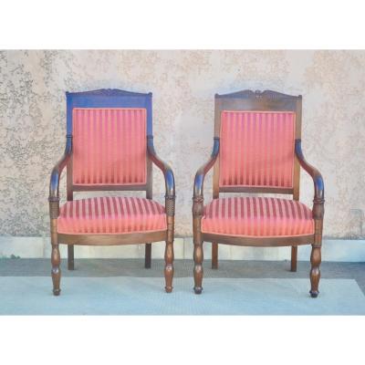 Pair Of Mahogany Armchairs From Consulate Period