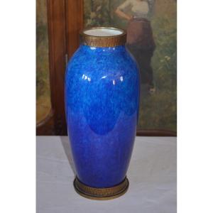 Vase En Céramique Bleu De Sèvres Des Années 20 Par Paul Milet 