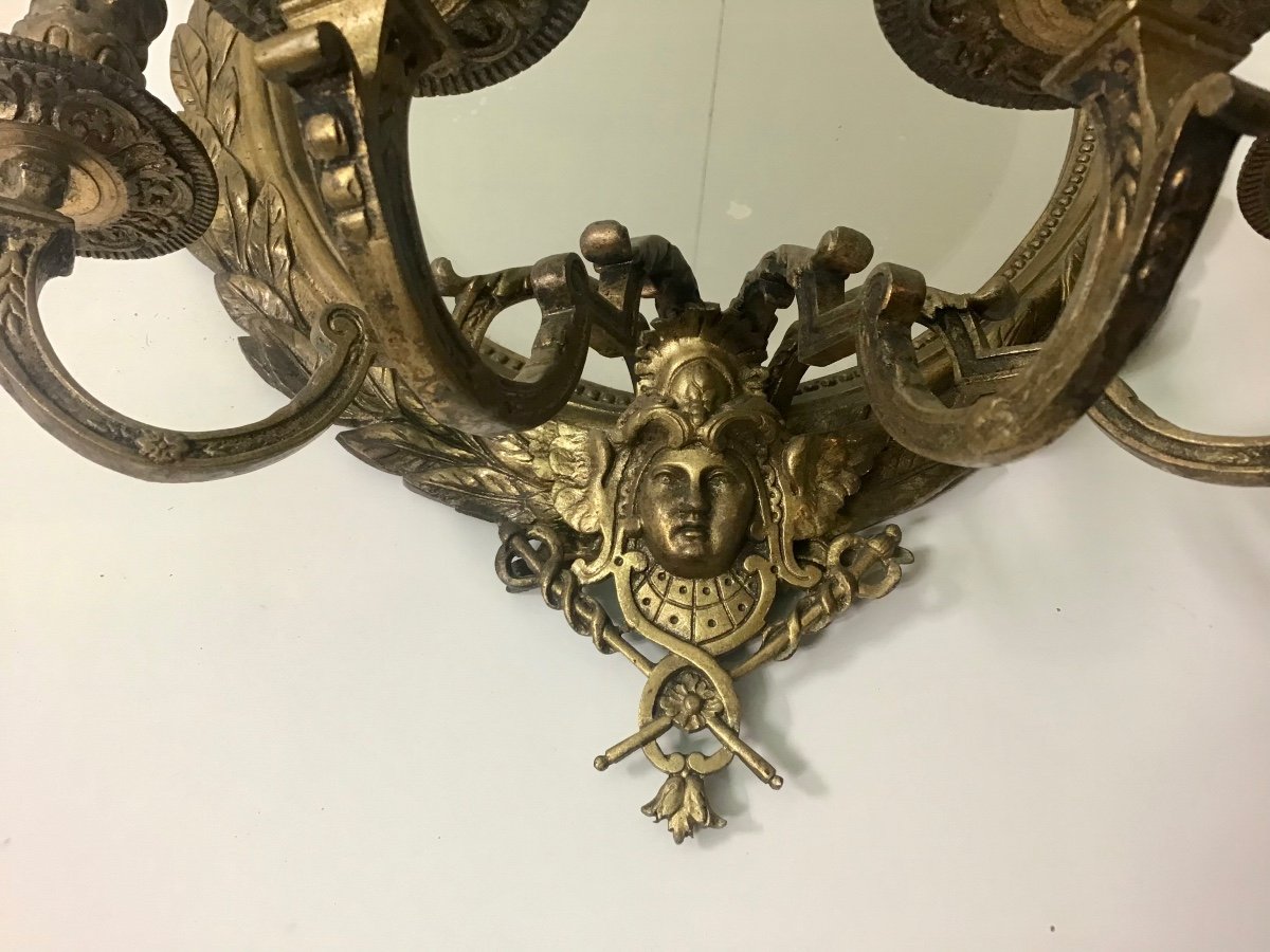 Deux Appliques Louis XVI Bronze Et Miroirs 4 Bras De Lumière 19eme Siècle-photo-3