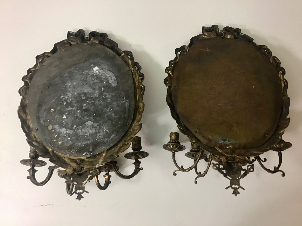 Deux Appliques Louis XVI Bronze Et Miroirs 4 Bras De Lumière 19eme Siècle-photo-4