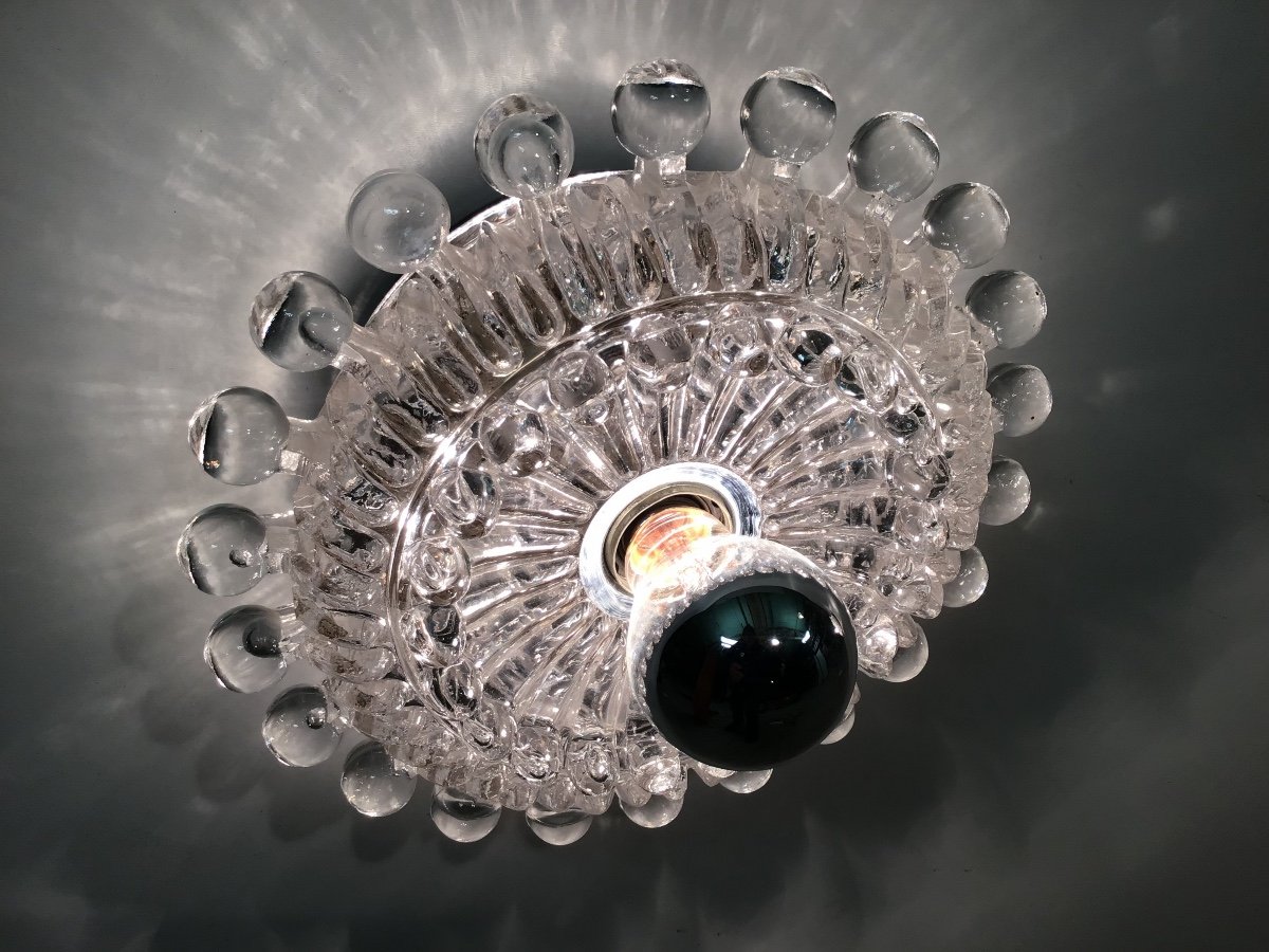 6 Appliques 1960 Limburg En Verre Et m&eacute;tal Chrom&eacute; Design Organique Vintage -photo-2