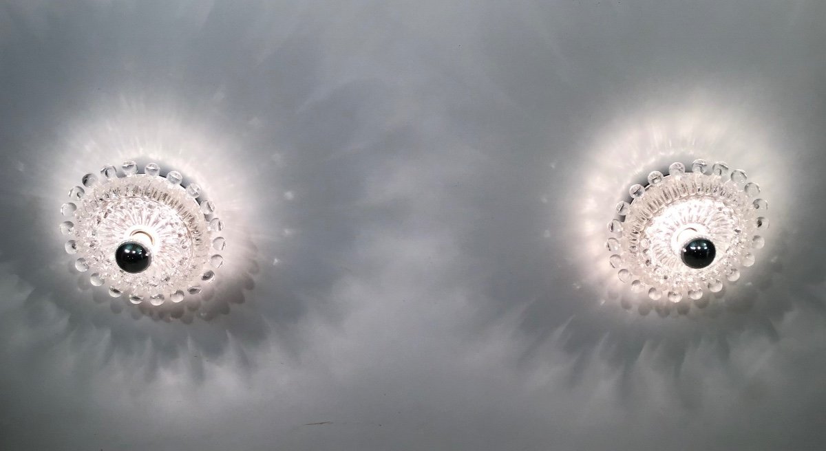 6 Appliques 1960 Limburg En Verre Et m&eacute;tal Chrom&eacute; Design Organique Vintage -photo-3