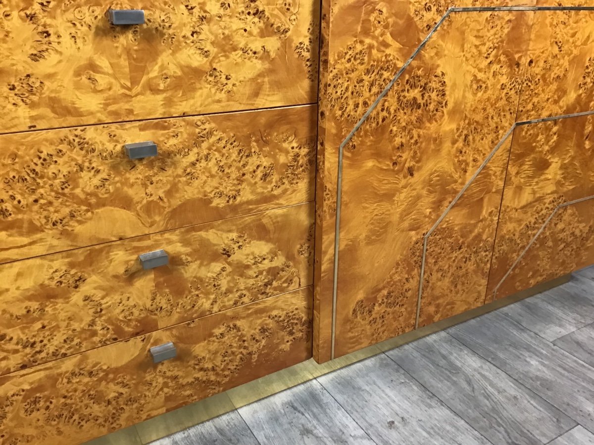 Buffet Sideboard By Jean Claude Mahey In Elm And Brass Burl-photo-8