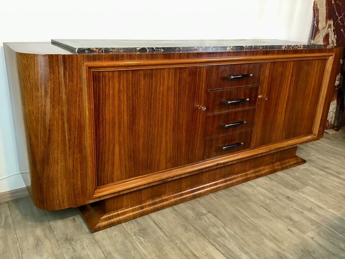 Sideboard 1930 Art Deco Modernist Style Ocean Liner In Rosewood Marble Portor-photo-2