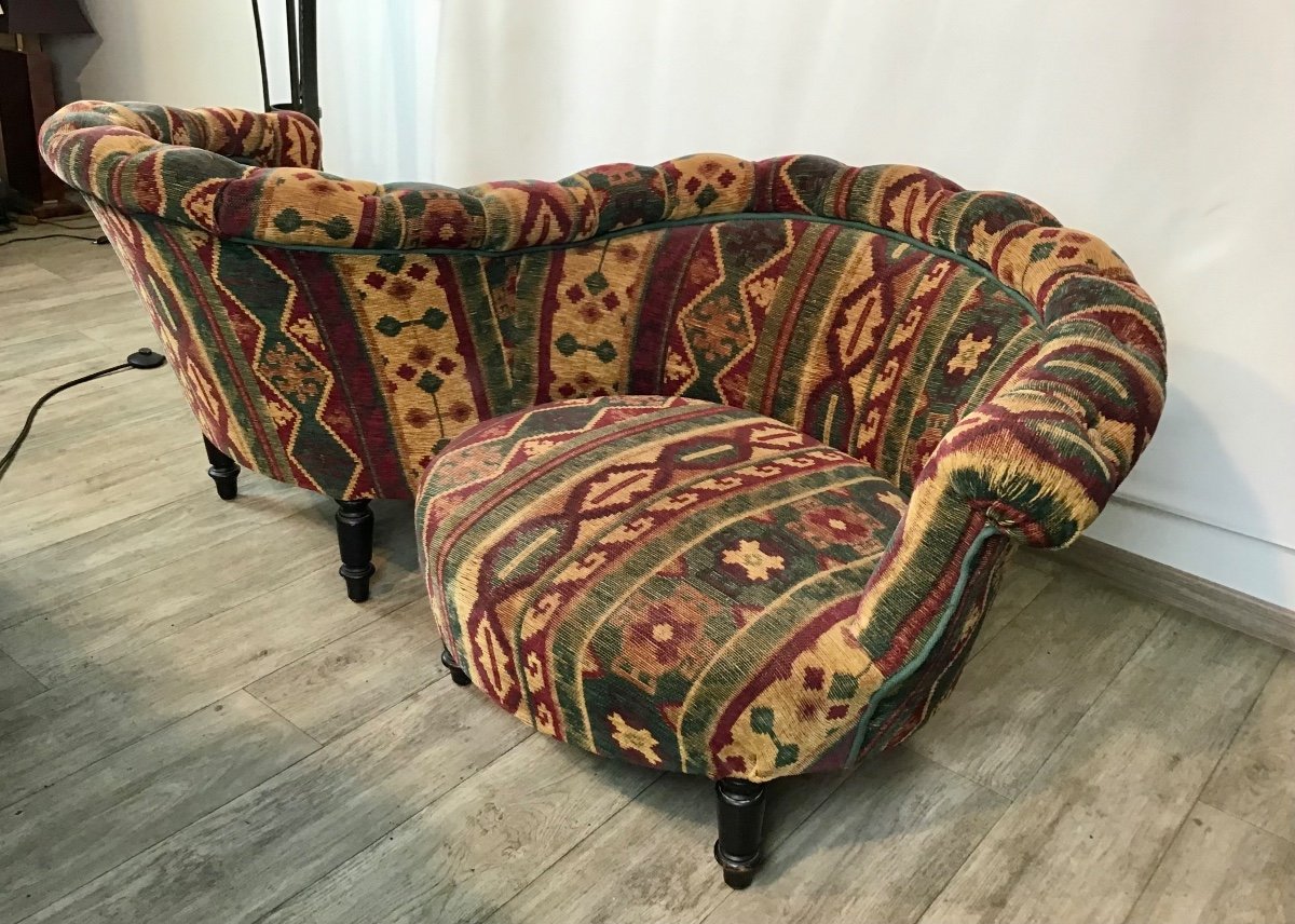 Confident Napoleon III Period Pair Of Armchairs In S Nineteenth Bench Smoking Club Spirit-photo-1