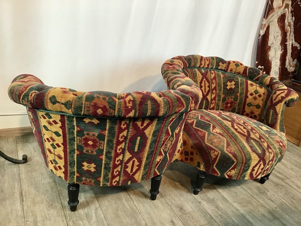 Confident Napoleon III Period Pair Of Armchairs In S Nineteenth Bench Smoking Club Spirit-photo-2