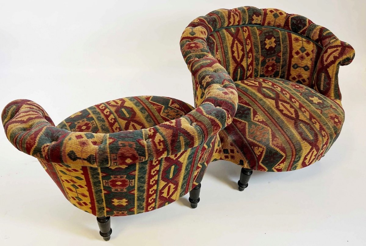 Confident Napoleon III Period Pair Of Armchairs In S Nineteenth Bench Smoking Club Spirit