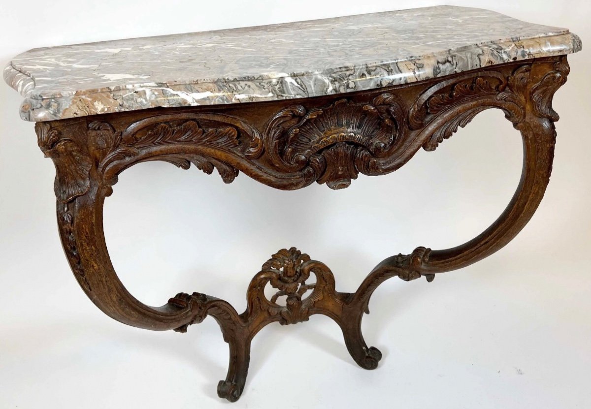 Console 18eme Siècle D’époque Louis XV En Bois Naturel Et Dessus De Marbre-photo-2