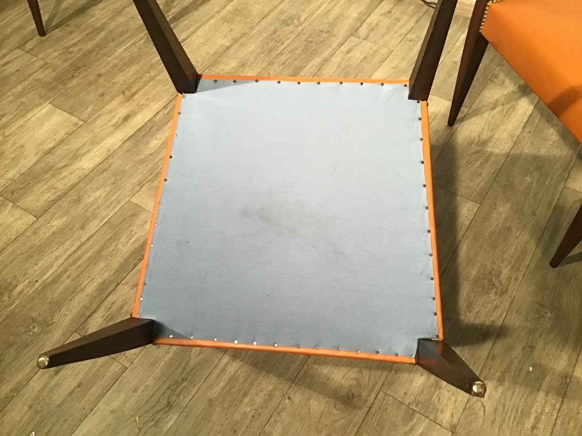 André Arbus 7 Si&egrave;ges 1940 Cuir Fauve Fauteuils Chaises Art Deco-photo-8