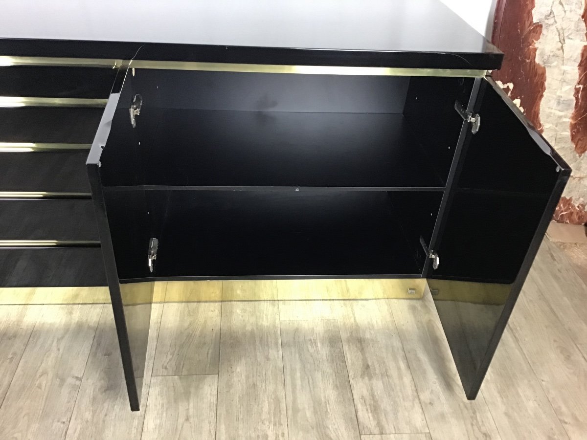 Jean Claude Mahey Black Lacquered And Brass Sideboard Signed Original Edition Maison Roméo 1970-photo-2