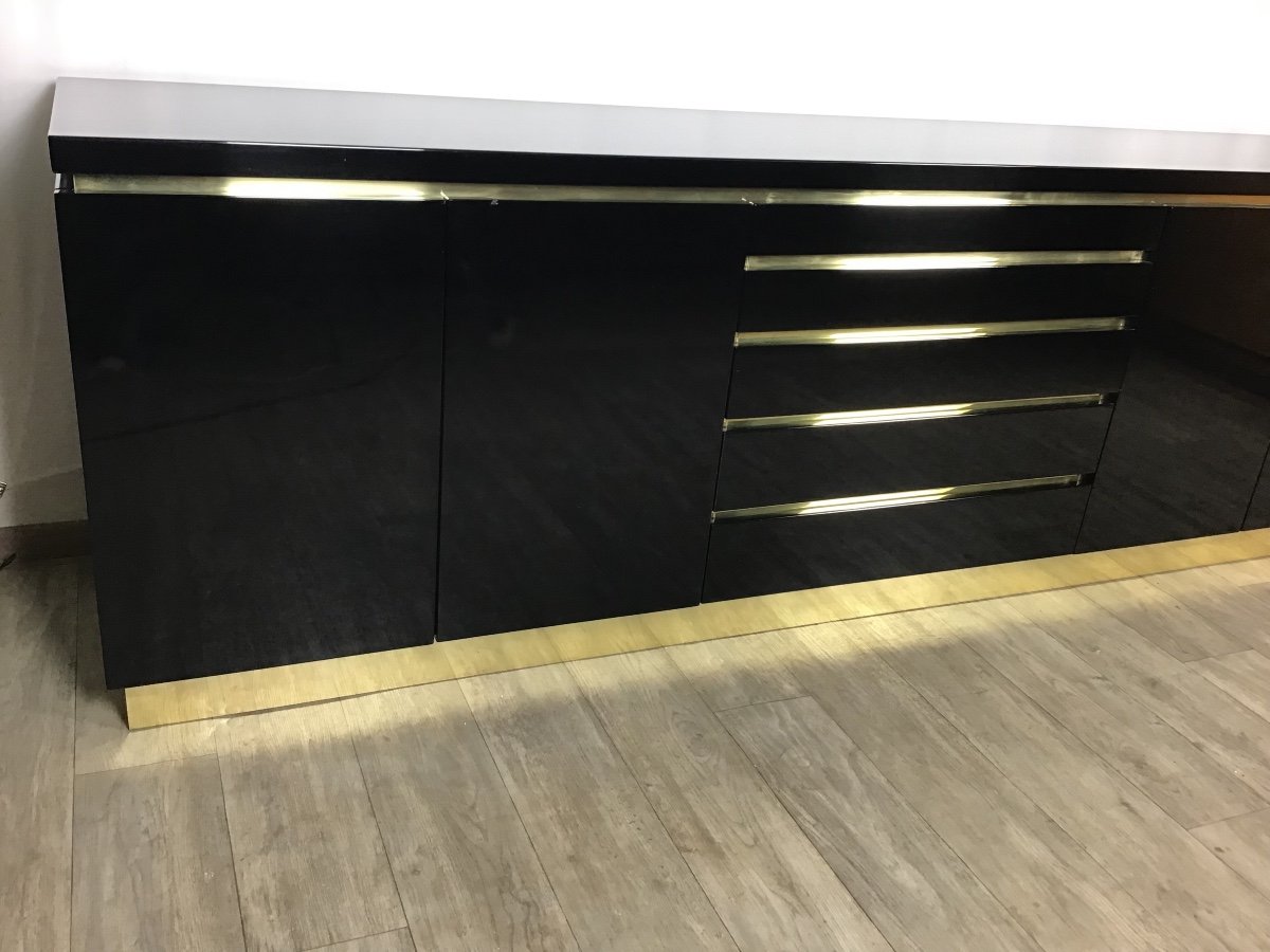 Jean Claude Mahey Black Lacquered And Brass Sideboard Signed Original Edition Maison Roméo 1970-photo-4