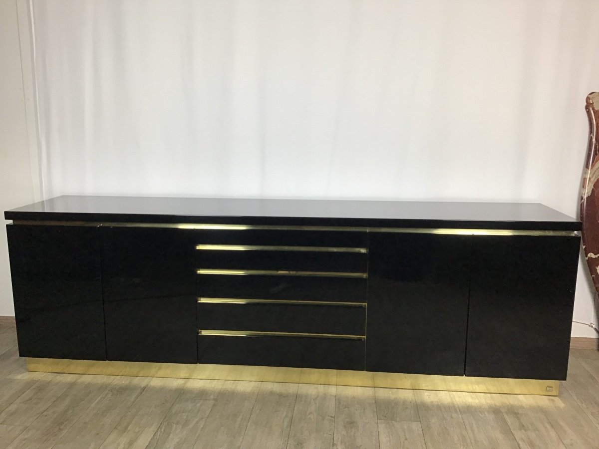 Jean Claude Mahey Black Lacquered And Brass Sideboard Signed Original Edition Maison Roméo 1970-photo-5
