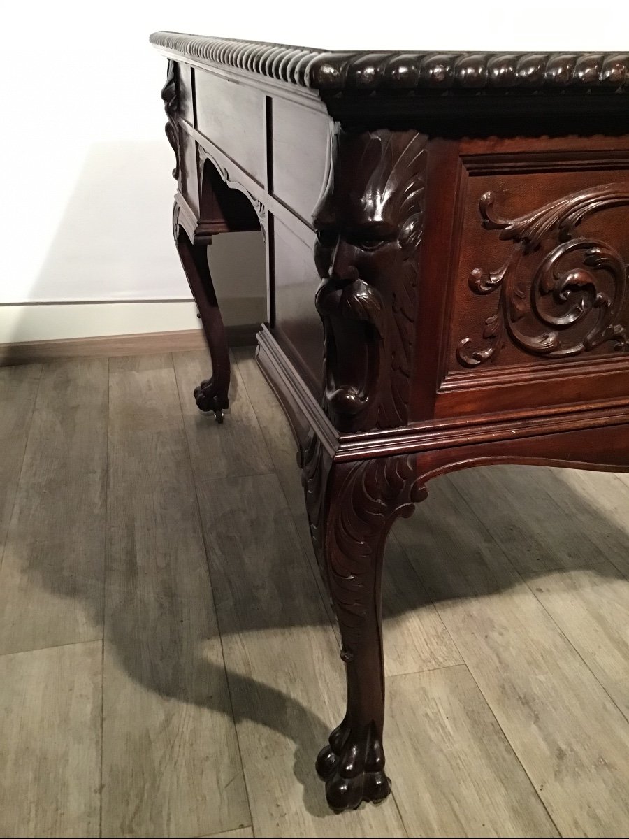 Bureau Anglais De Style Victorien En Acajou Massif Sculpté 1930 Irlande-photo-2